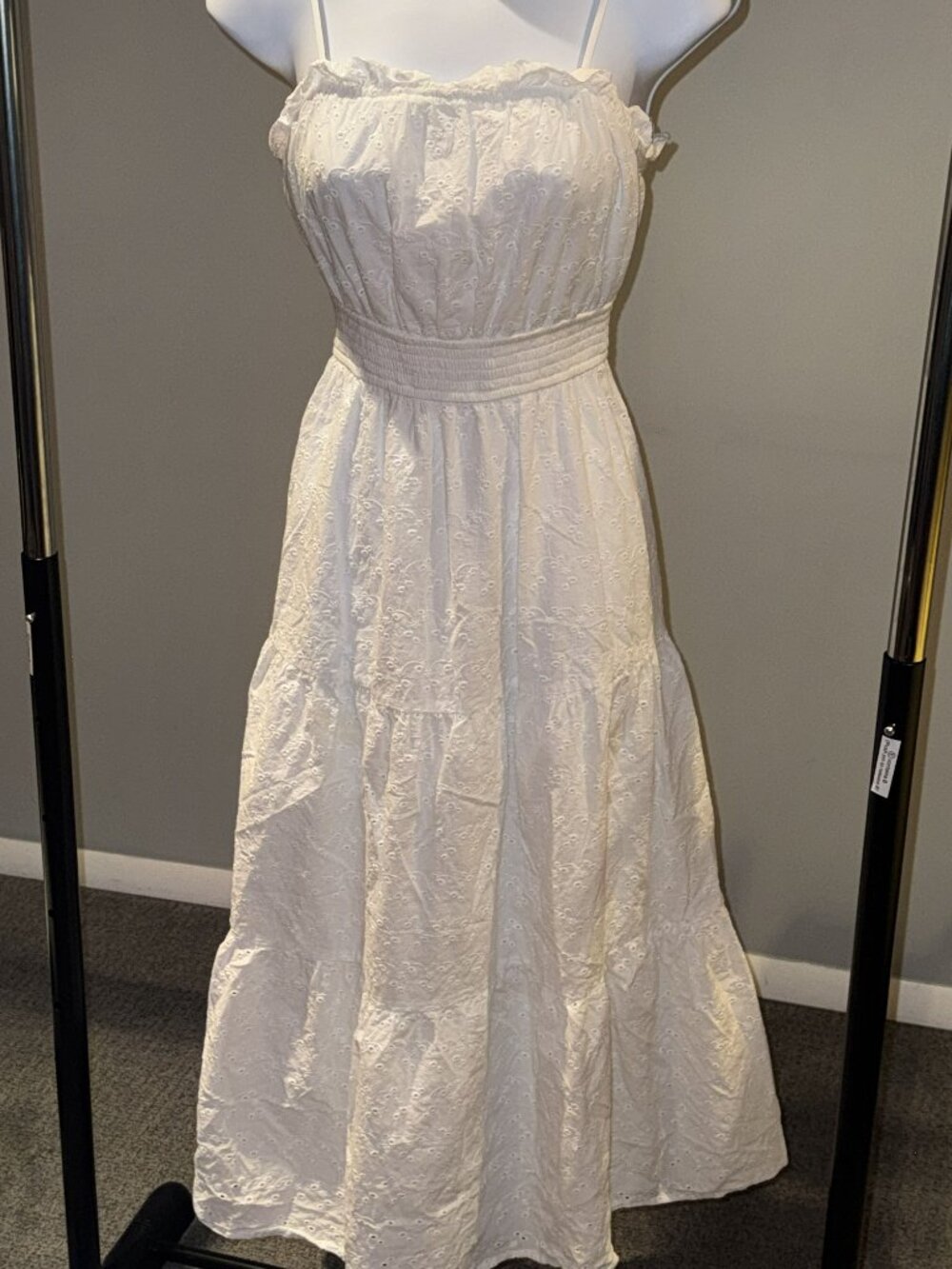 Francesca’s White Eyelet Tie-Back Midi Dress Size M